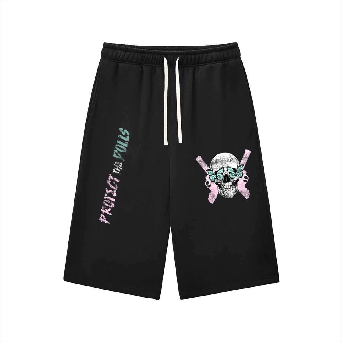 Protect the Dolls Skull Relaxed Drawstring Three-quarter Sweatpants