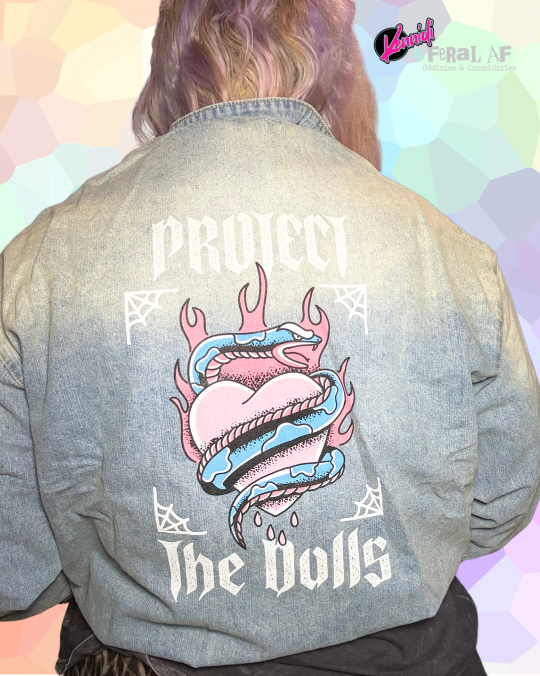 Protect the Dolls Unisex Vintage Wash Full-Zip Denim Jacket