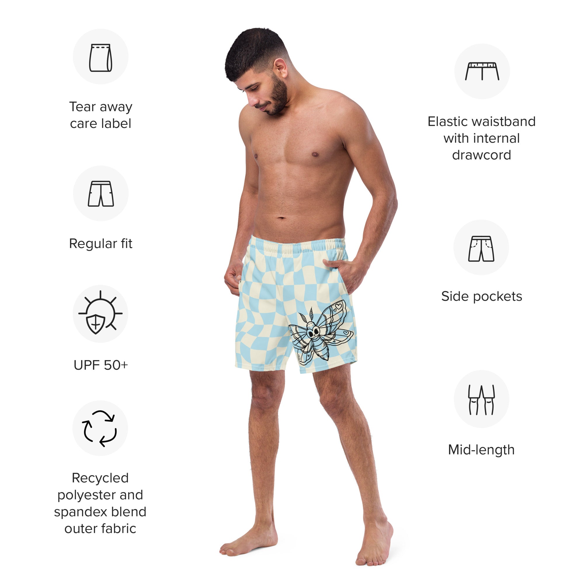 Blue Moth Retro Recycled Swim Trunks