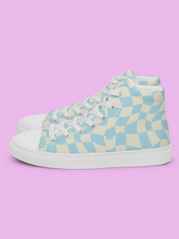 Retro Blue 80S Style High Top Canvas Men’s Shoes White / 5