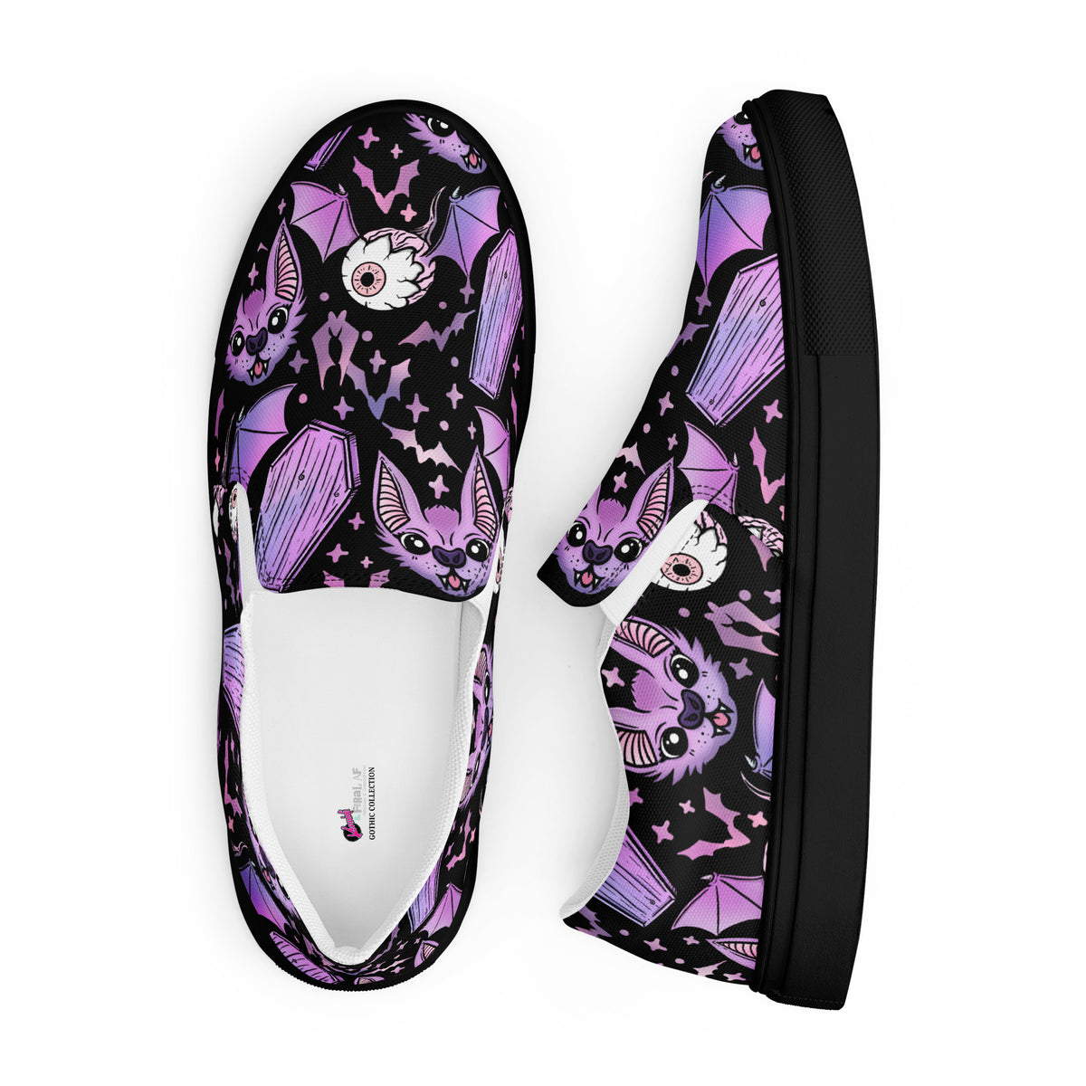 Purple Bat & Coffin Gothic Collection Men’s slip-on canvas shoes