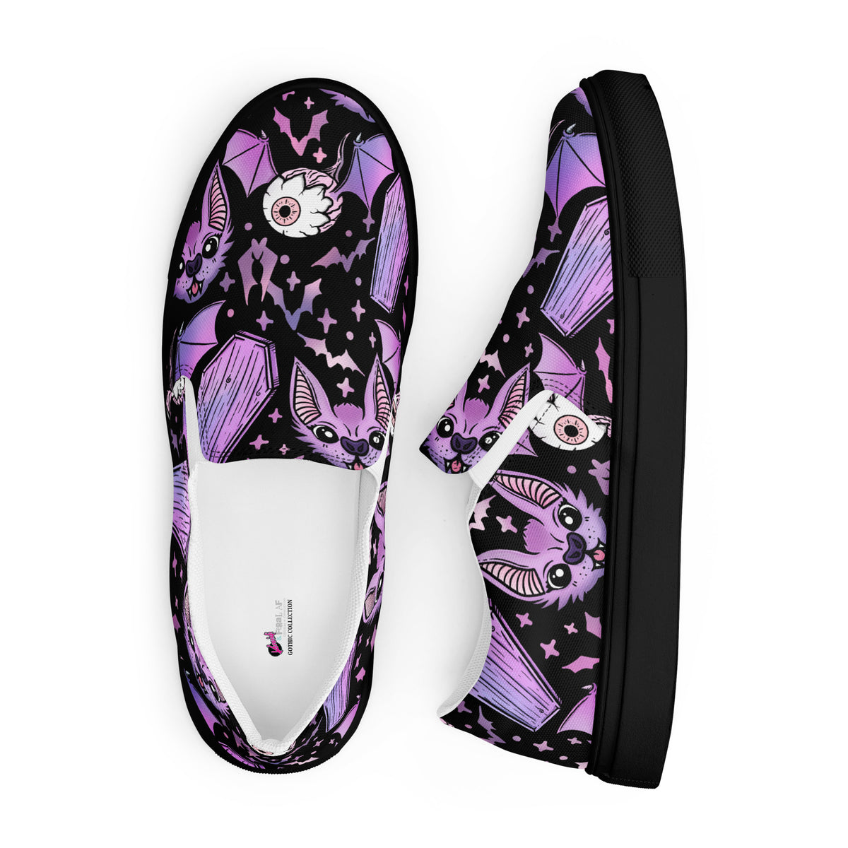 Purple Bat & Coffin Gothic Collection Women’s slip-on canvas shoes